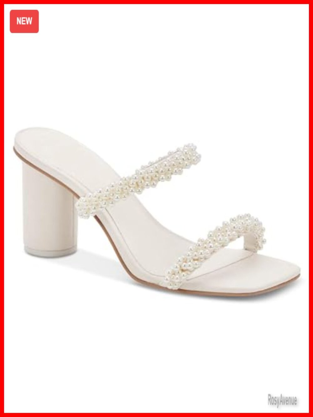Womens Chunky Heeled Sandals Faux Pearl Strappy Open Square Toe Slip-On Block